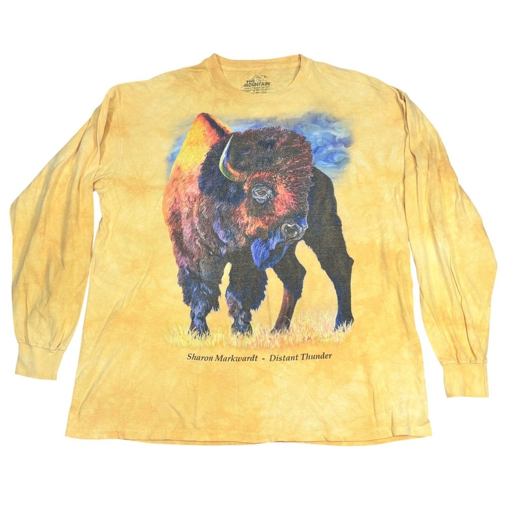 The Mountain Long Sleeve T-Shirt Yellow Buffalo Graphic Art Nature Mens XL